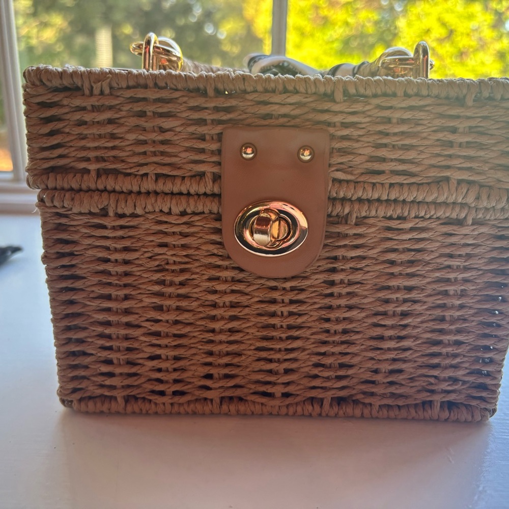 Tan Mini Bag with Gold Hardware and Basket Weave